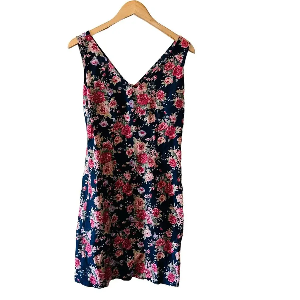 Boston Proper Linen Floral V Neck Dress Size 4 - Picture 1 of 7